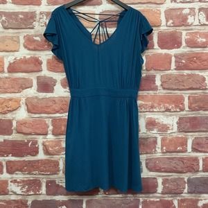 Bcbgeneration Dress Women's Size 8 Teal Blue Tie Back Pullover Flutter Sleeve